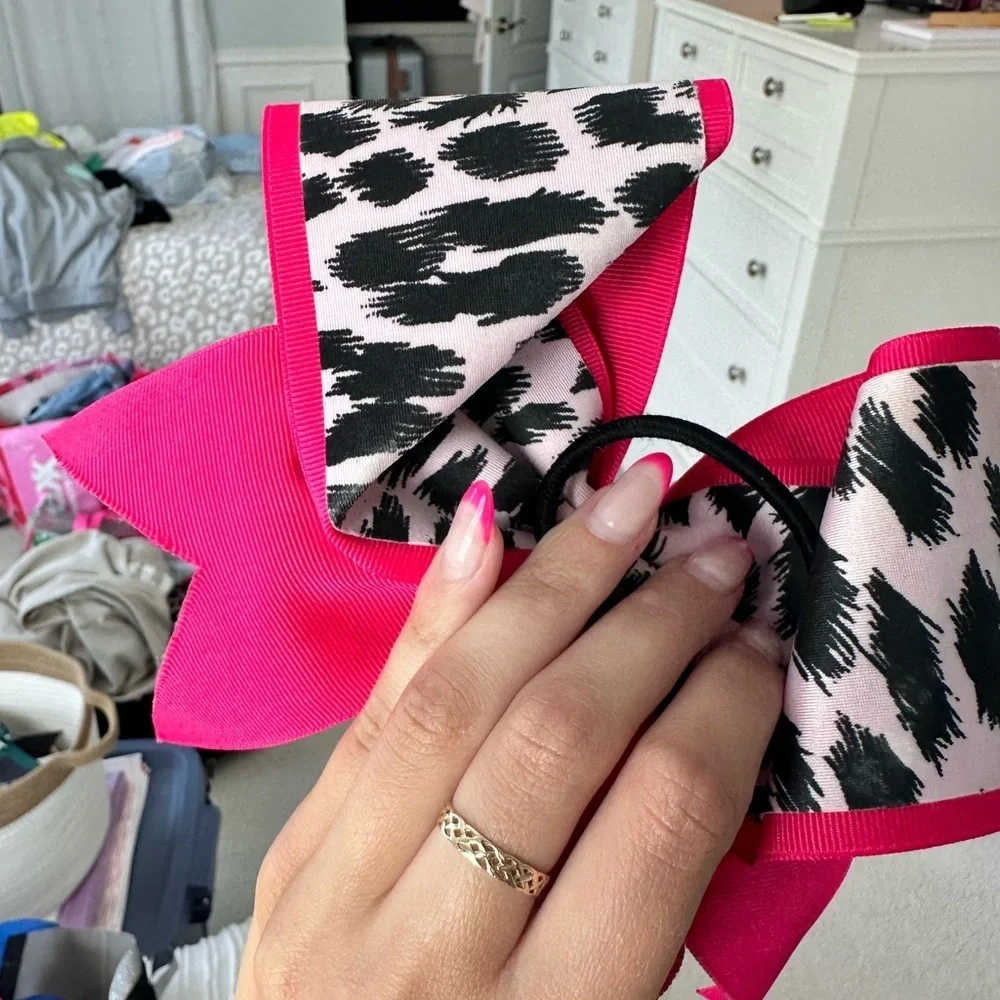 Leopard Print Pink and Black Hair Bow